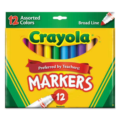 Crayola Non-Washable Marker, Broad Bullet Tip, Assorted Colors, Dozen