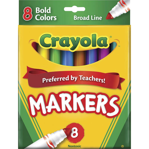 Crayola Non-Washable Markers, Broad Point, Bold Colors, 8/Set