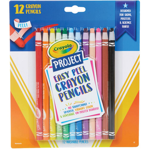 Crayola Project Easy Peel Crayon Pencils Set, 9" Length, Assorted, 12/Pack