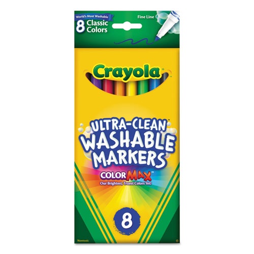 Crayola Ultra-Clean Washable Markers, Fine Bullet Tip, Classic Colors, 8/Pack