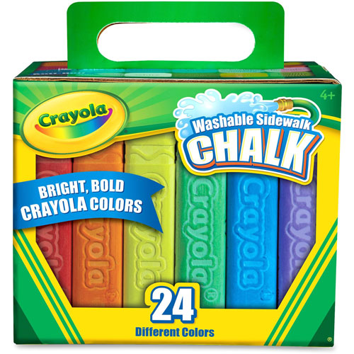 Crayola Washable Sidewalk Chalk, 4"L, 24/BX, Ast