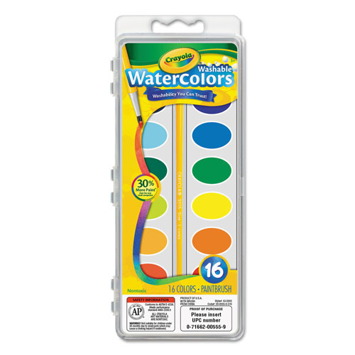 Crayola Washable Watercolor Paint, 16 Assorted Colors, CYO530555