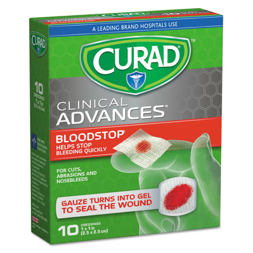 Curad Bloodstop Sterile Hemostat Gauze Pad, 1 x 1, 10/Box