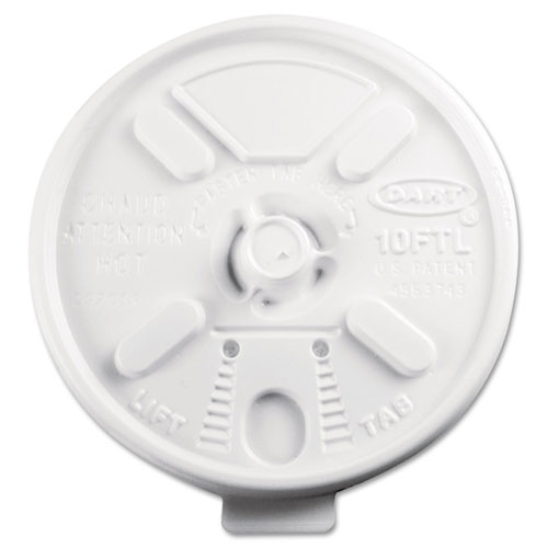 Dart Lift N' Lock Plastic Hot Cup Lids, Fits 10oz Cups, White, 1000/Carton