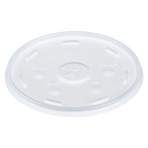 Dart Plastic Lids for Foam Cups, Bowls and Containers, Flat with Straw Slot, Fits 12-60 oz, Translucent, 500/Carton