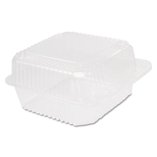 Dart Staylock Clear Hinged Container Square Deep Base, 6 1/10x6 1/2x3,125/PK 4 PK/CT