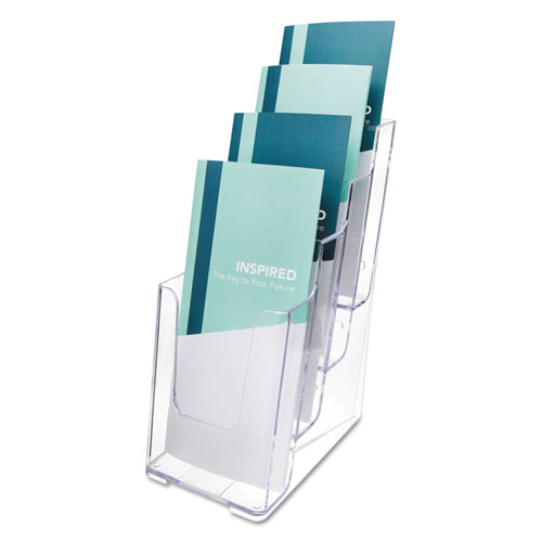 Deflecto 4-Compartment DocuHolder, Leaflet Size, 4.88w x 6.13d x 10h, Clear
