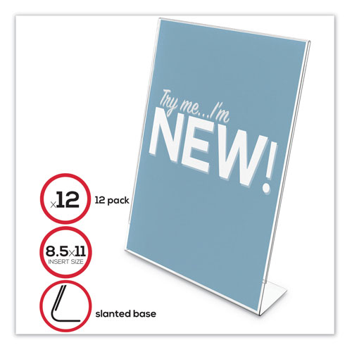Deflecto Classic Image Slanted Sign Holder, 8 1/2" x 11", Clear Frame, 12/Pack