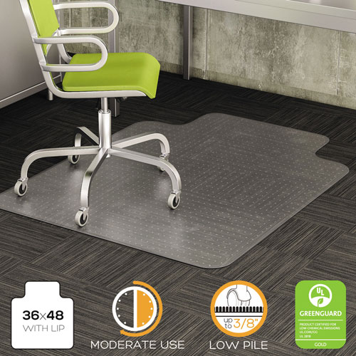 Deflecto DuraMat Moderate Use Chair Mat, Low Pile Carpet, Flat, 36 x 48, Lipped, Clear