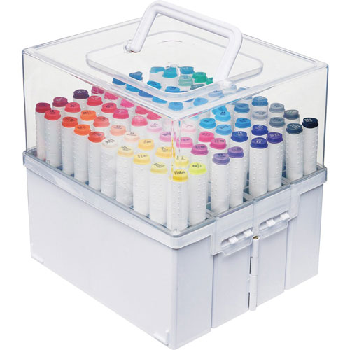 Deflecto Expandable Marker Accordion Organizer - External Dimensions: 8.6" x 7.5" Depth x 8.5", - Snap-in Lid Closure - Clear, White - For Pen, Marker - 1 / Each