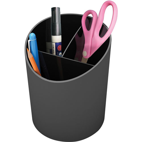 Deflecto Large Pencil Cup, 3 Compartments, Black