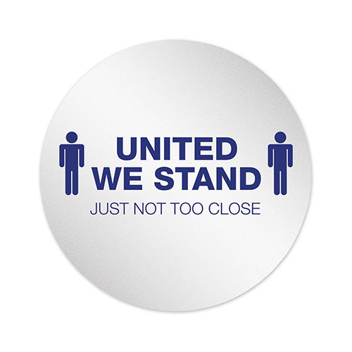 Deflecto Personal Spacing Discs, United We Stand, 20" dia, White/Blue, 50/Carton