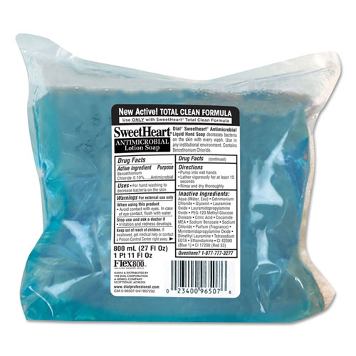 Dial Antibacterial Soap, Trans Blue, Fresh Scent, 800mL Refill, 12/Carton