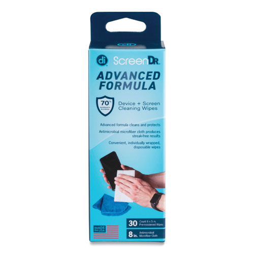 Digital Innovations ScreenDr Device and Screen Cleaning Wipes, Includes 30 White Wipes and 8" Microfiber Cloth, 6 x 5