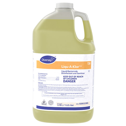 Diversey Liqu-A-Klor Disinfectant/Sanitizer, 1 gal Bottle, 4/Carton