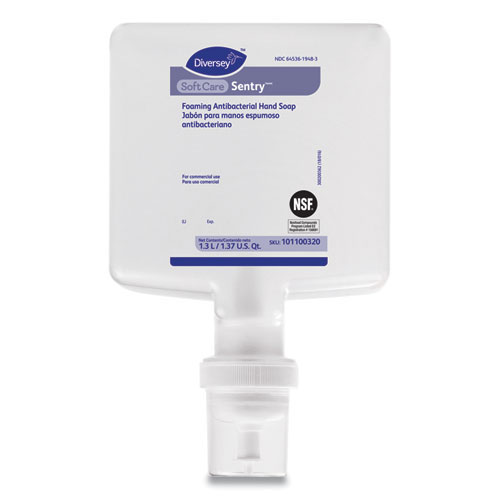 Diversey Soft Care Sentry Foaming Antibacterial Hand Soap, Fragrance-Free, 1.3 L Cartridge Refill, 6/Carton