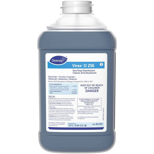 Diversey Virex II 256 Disinfectant Cleaner, Concentrate Liquid, 84.5 fl oz (2.6 quart), Minty Scent, 2/Carton, Blue