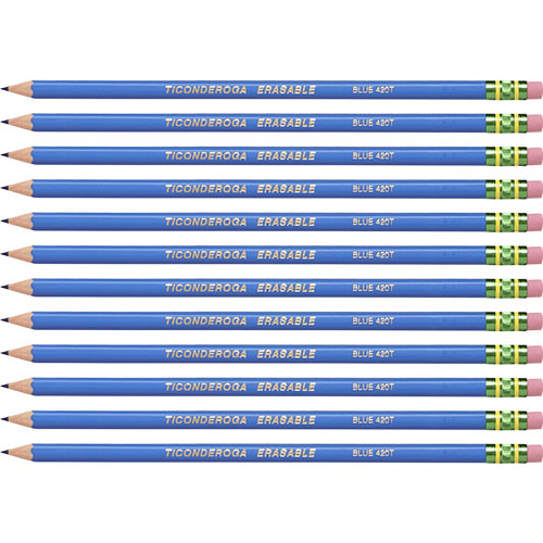 Dixon Ticonderoga Colored Pencils, w/Eraser, Erasable, HB-Med, 72/CT, Blue