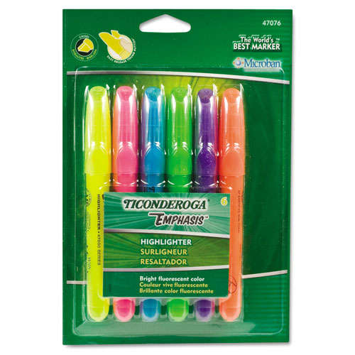 Dixon Ticonderoga Emphasis Desk Style Highlighters, Chisel Tip, Assorted Colors, 6/Set