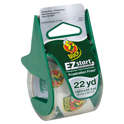 Duck® EZ Start Premium Packaging Tape with Dispenser, 1.5" Core, 1.88" x 22.2 yds, Clear