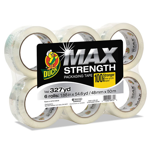 Duck® MAX Packaging Tape, 3" Core, 1.88" x 54.6 yds, Crystal Clear, 6/Pack