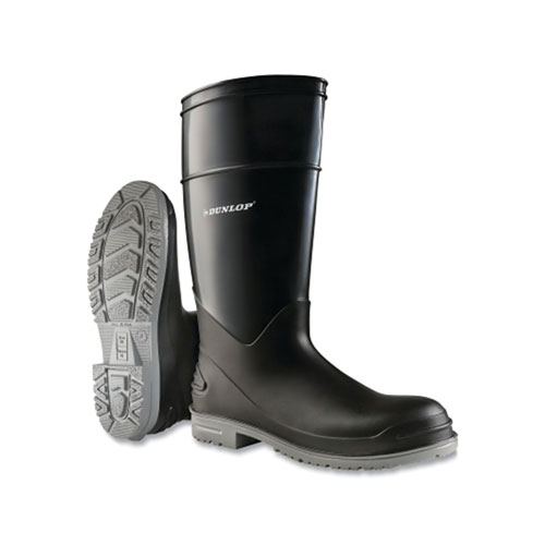 Dunlop® Protective Footwear PolyGoliath Rubber Boots, Steel Toe, Men's 11, 16 in Boot, Polyblend/PVC, Black/Gray