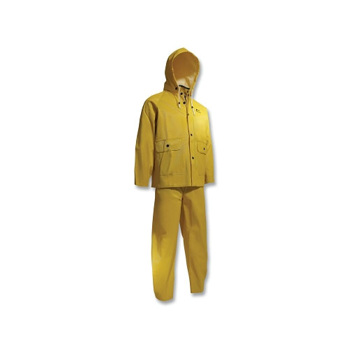 Dunlop® Protective Footwear Webtex 3-Pc Rain Suit with Hooded Jacket/Bib Overalls, 0.65 mm Thick, Heavy-Duty Ribbed PVC, Yellow, X-Large
