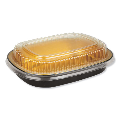Durable Packaging Aluminum Closeable Containers, 23 oz, 6.25 x 1.25 x 4.38, Black/Gold, 100/Carton