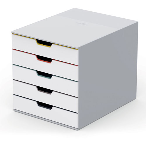 Durable VARICOLOR MIX 5 Drawer Desktop Storage Box, White/Multicolor - 5 Drawer(s) - 11", x 11.5" x 14" Depth - Desktop - Plastic - 1 / Each
