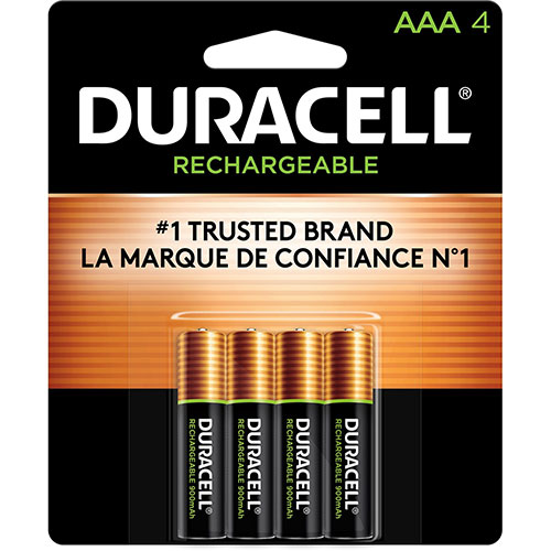 Duracell AAA Rechargeable Batteries, For Gaming Controller, Flashlight, Monitoring Device, Battery Rechargeable, AAA, Nickel Metal Hydride (NiMH), 96/Carton
