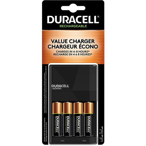 Duracell Ion Speed 1000 Battery Charger, 4/Carton, 8 Hour Charging, 120 V AC, 230 V AC Input, 3 V DC Output, AC Plug, 4, AA, AAA