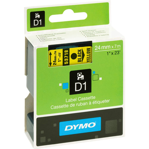 Dymo Label Cassette, 1"x23", Black/Yellow