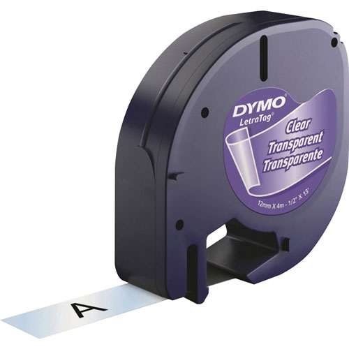 Dymo Label Tape, Plastic, Black Print, 1/2"X23', 6/Pk, Cl