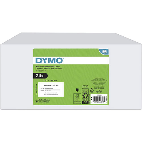 Dymo LabelWriter Business Card Label - 2" x 3 1/2", Direct Thermal, White,300 / Roll, 24 / Box