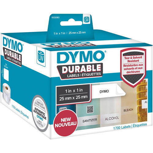 Dymo Multipurpose Label, 63/64" x 63/64" Length, Square, Direct Thermal, White, Polypropylene, 1700/Roll