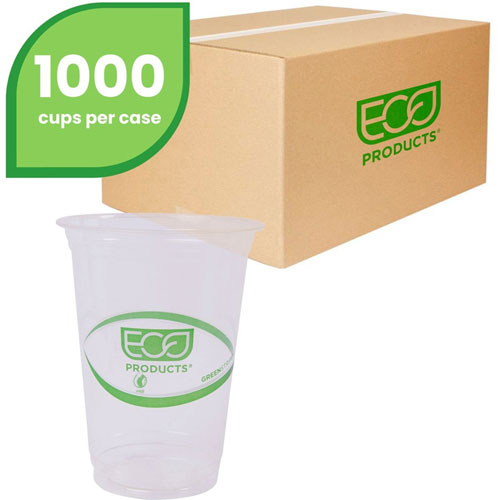 Eco-Products GreenStripe Cold Cups - 16 fl oz - 1000 / Carton - Clear, Green - Polylactic Acid (PLA), Plastic - Cold Drink