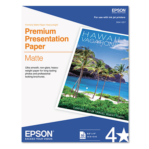 Epson Premium Matte Presentation Paper, 9 mil, 8.5 x 11, Matte Bright White, 50/Pack