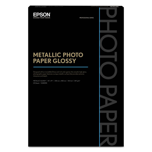 Epson Professional Media Metallic Gloss Photo Paper, 5.5 mil, 13 x 19, White, 25/Pack