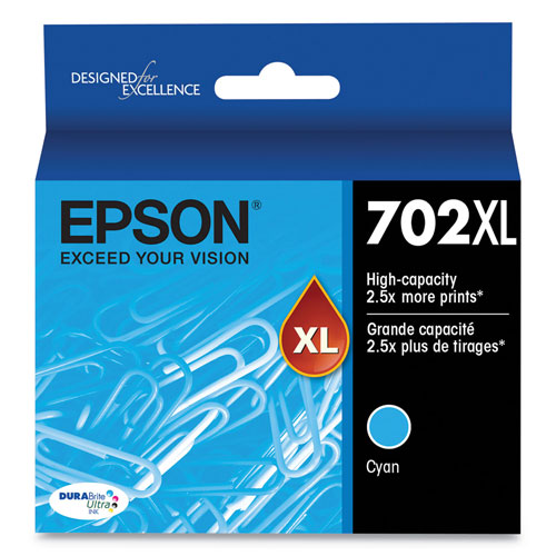 Epson T702XL220S (702XL) DURABrite Ultra High-Yield Ink, 950 Page-Yield, Cyan