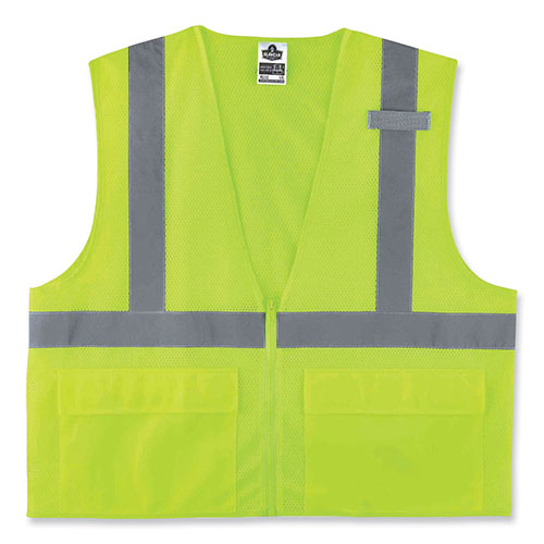 Ergodyne GloWear 8220Z Class 2 Standard Mesh Zipper Vest, Polyester, 2X-Large/3X-Large, Lime