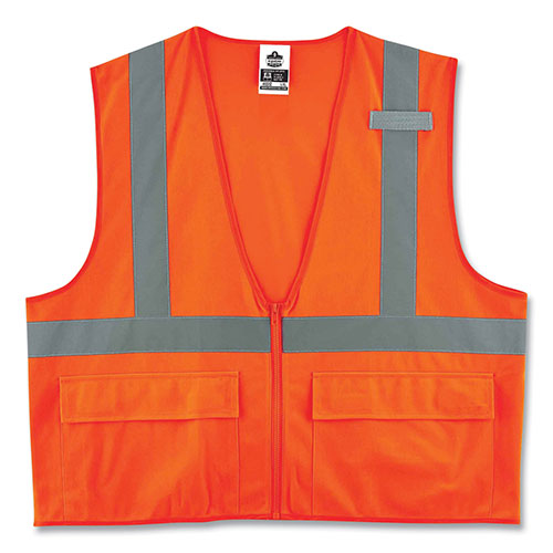 Ergodyne GloWear 8225Z Class 2 Standard Solid Vest, Polyester, Orange, 2X-Large/3X-Large