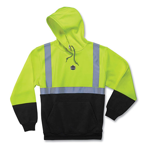 Ergodyne GloWear 8293 Hi-Vis Class 2 Hooded Sweatshirt Black Bottom, Polar Fleece, Small, Lime