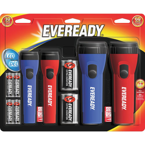 Eveready LED Flashlight Combo, 3-47/50"W x 2-19/25"L x 6-1/5"H, Red/Blue