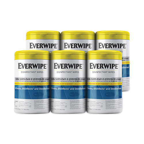 Everwipe Disinfectant Wipes, 7 x 7, Lemon, 75/Canister, 6/Carton