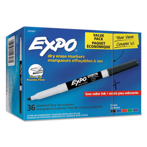 Expo® Low-Odor Dry Erase Marker Office Pack, Fine Bullet Tip, Assorted Colors, 36/Pack