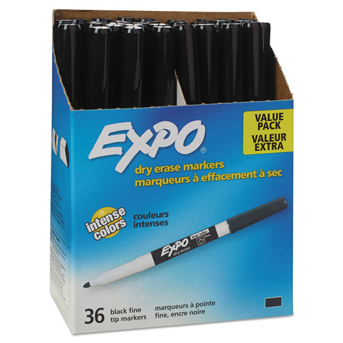 Expo® Low-Odor Dry-Erase Marker, Fine Bullet Tip, Black, 36/Box