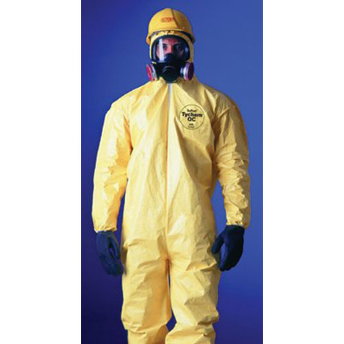 Extensis Tychem QC Coveralls with attached Hood, Storm Flap, Bound Seams, Yellow, 3XL
