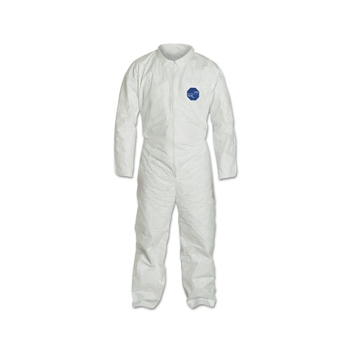 Extensis Tyvek® 400 Coverall, Serged Seams, Collar, Elastic Waist, Open Wrists/Ankles, Front Zipper, Storm Flap, White, XL, Vend Pack