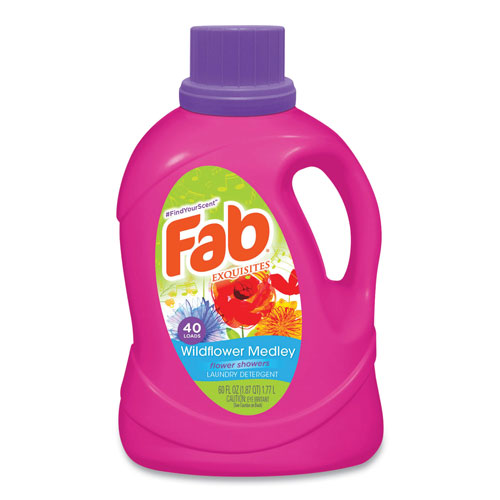 Fab® Laundry Detergent Liquid, Wildflower Medley (Flower Showers), 40 Loads, 60 oz Bottle, 6/Carton