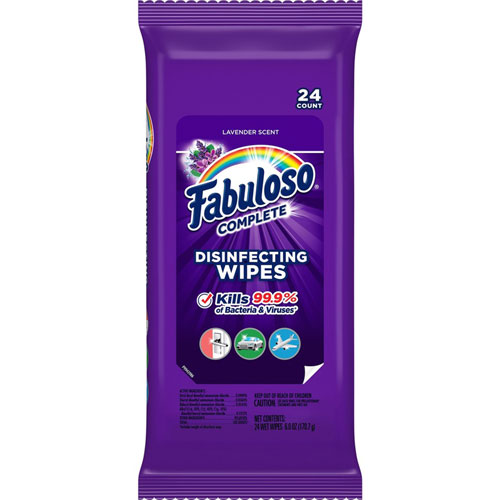 Fabuloso® Disinfecting Wipes, Wipe, Soothing Lavender. ScentPack, 24/Pack